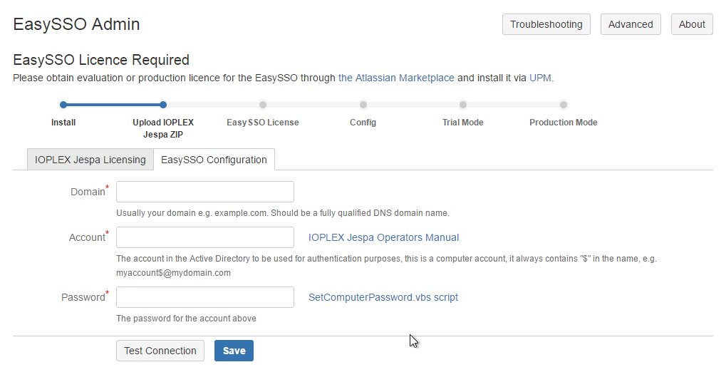 New look The new look of the EasySSO configuration page